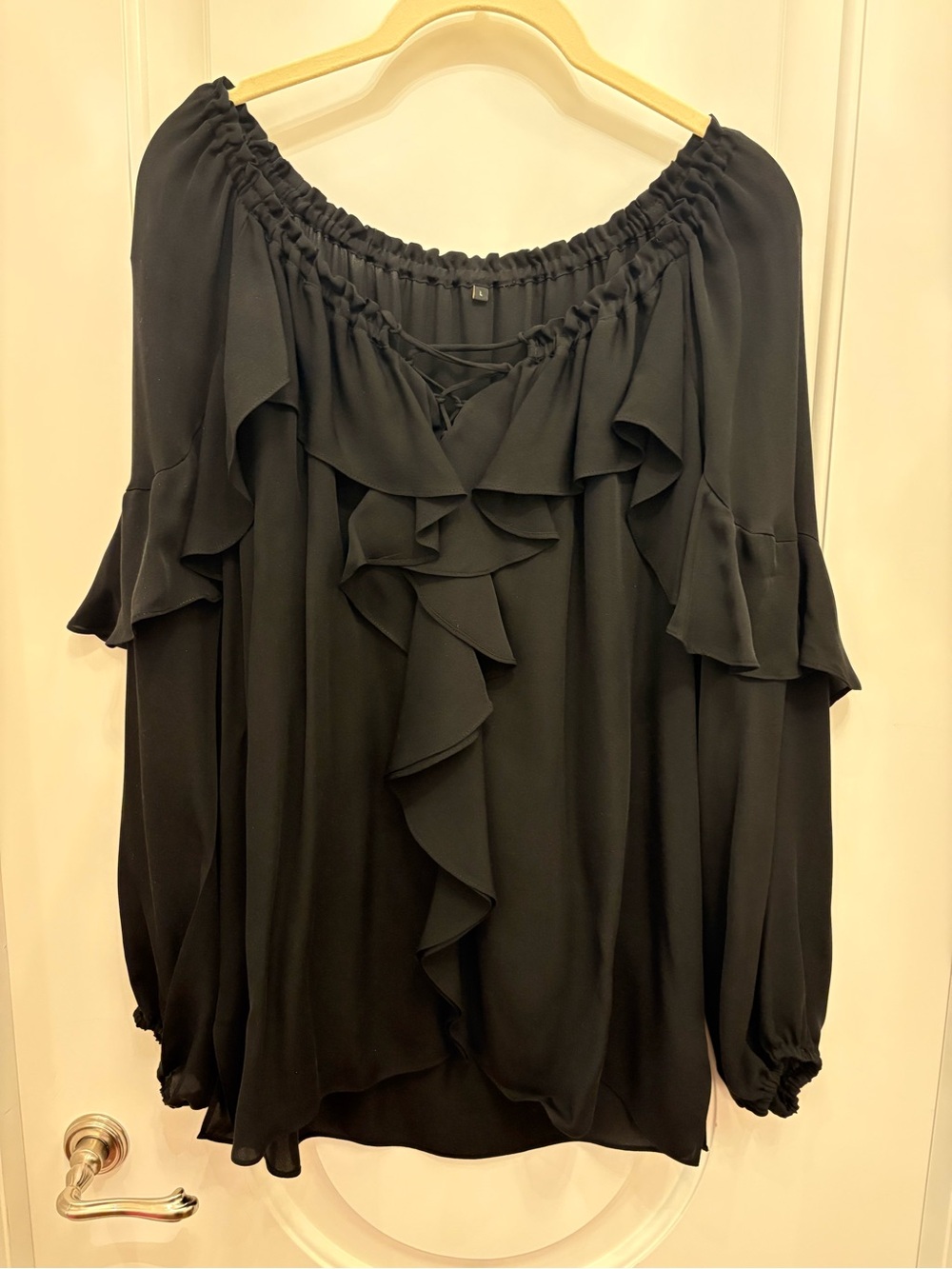 Kobi Halperin Black Ruffle Off-Shoulder Blouse